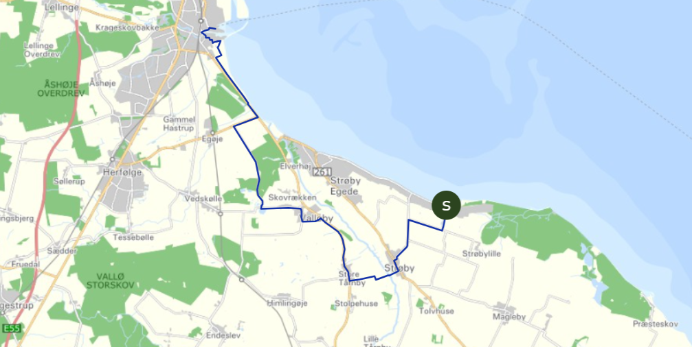Rute Strøby Ladeplads - Køge Havn